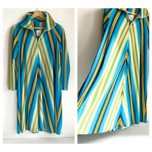 Vintage Bard's Terry Cloth Textured Chevron Print Short Dress M - Picture 1 of 8